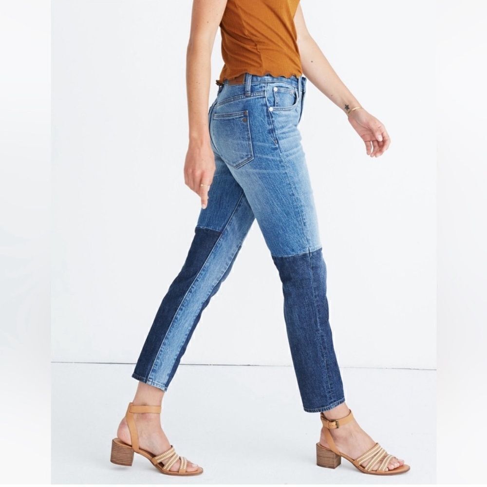 Madewell the high rise slim boy jean patchwork